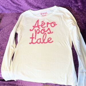 White long-sleeved Aeropostale t-shirt with pink lettering, size XL